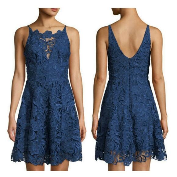 NWT Dress the Population Hayden Lace Fit & Flare Dress Size Small Navy Cocktail - Picture 13 of 13